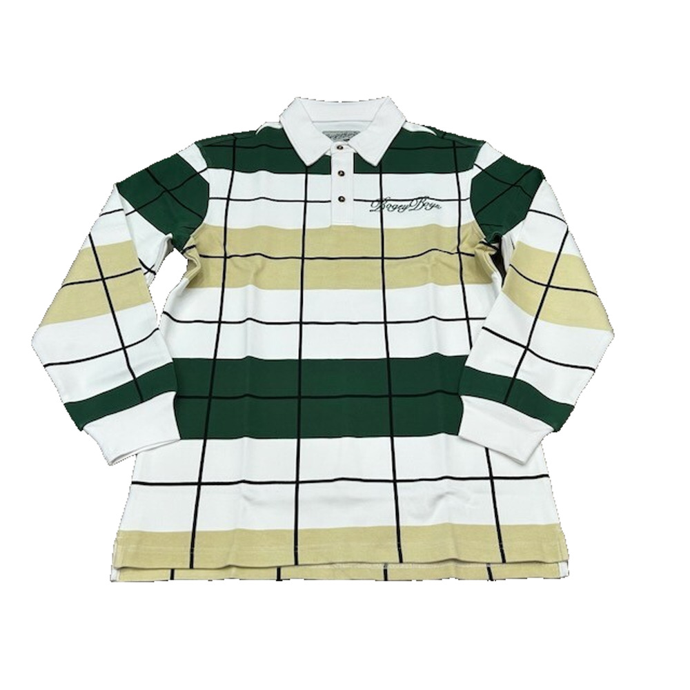 NWT Bogey Boys Mens Long Sleeve Pique Polo Shirt Checks Golf Green Yellow Size S